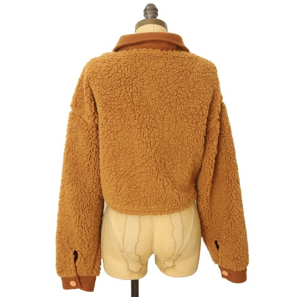 PACSUN Cropped Homecoming Shacket Small S Jacket Faux Fur Button Brown NWT B89 - Picture 4 of 6